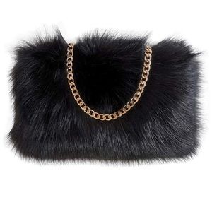 Black Faux Fur Purse with gold strap